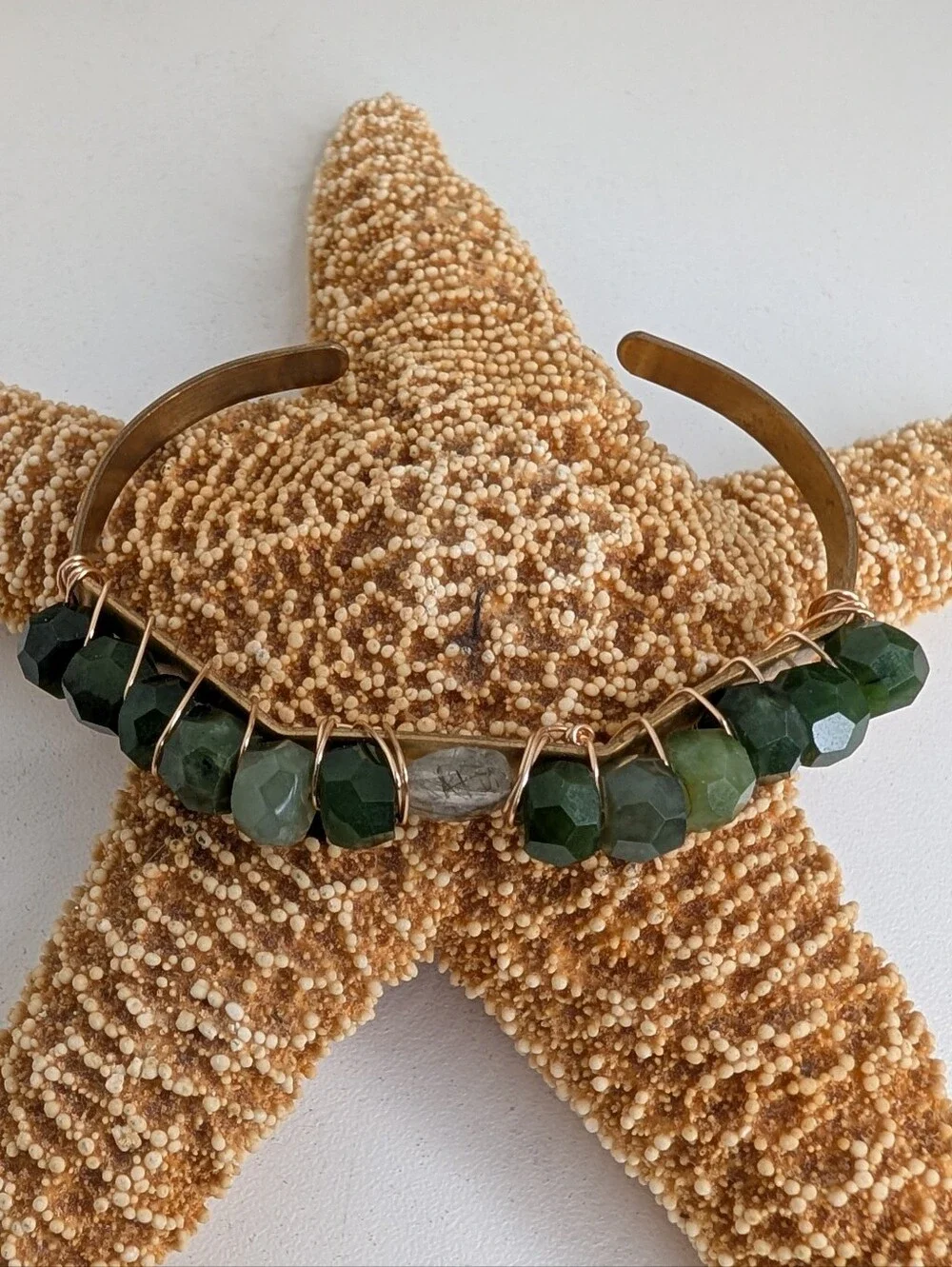 Faceted Nephrite Jade Wire-Wrapped Cuff Bracelet